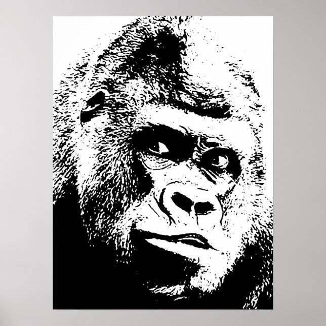 Black White Pop Art Gorilla Poster (Front)