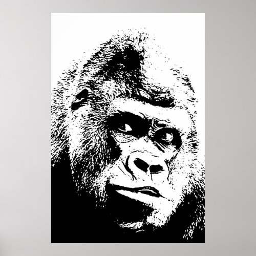 Black White Pop Art Gorilla Poster