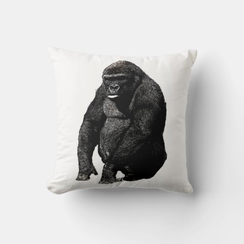 Black White Pop Art Gorilla Throw Pillow