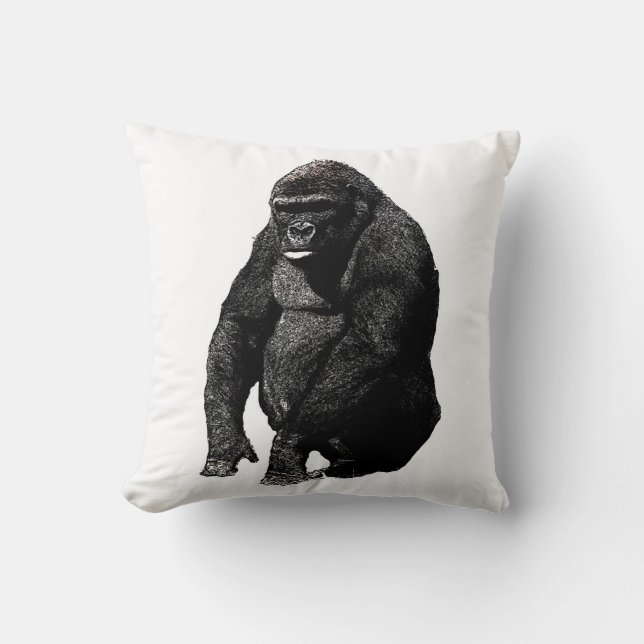 Black White Pop Art Gorilla Throw Pillow (Front)