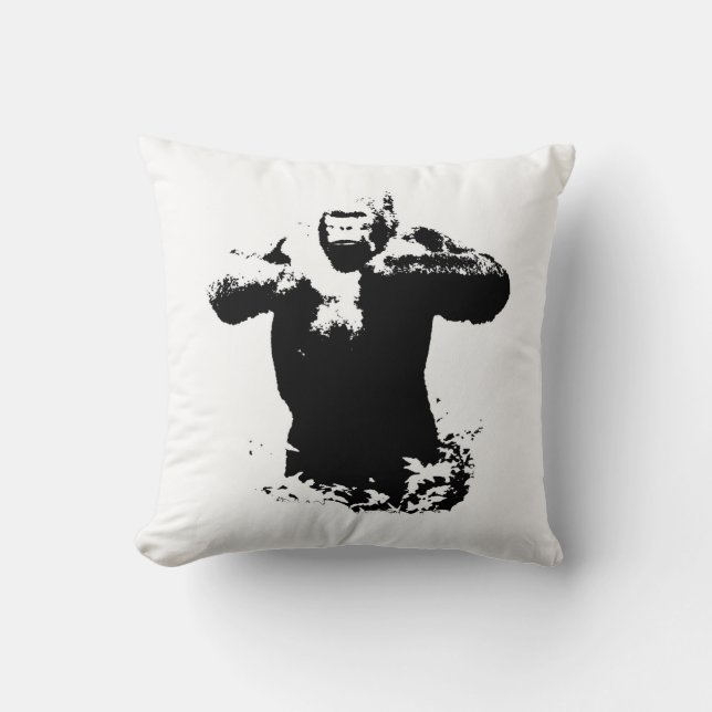 Black White Pop Art Gorilla Throw Pillow (Front)