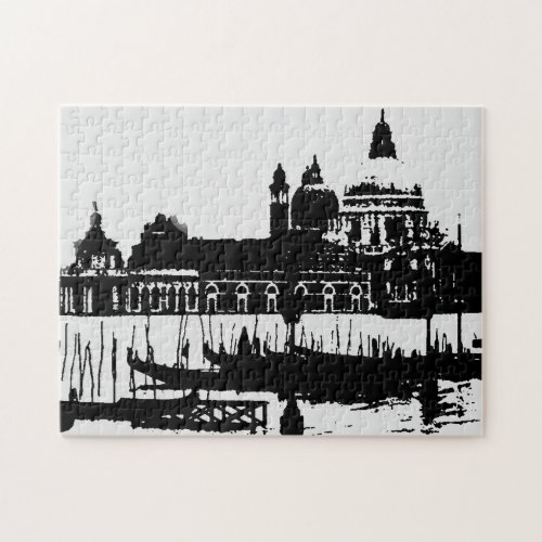 Black White Pop Art Grand Canal Venice Travel Jigsaw Puzzle