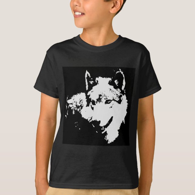 Black & White Pop Art Grey Wolf T-Shirt (Front)