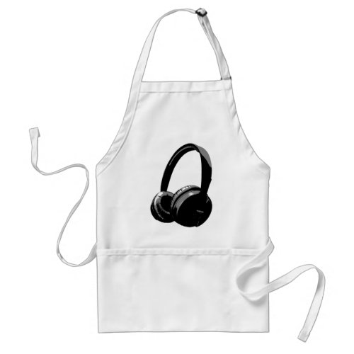 Black  White Pop Art Headphone Adult Apron