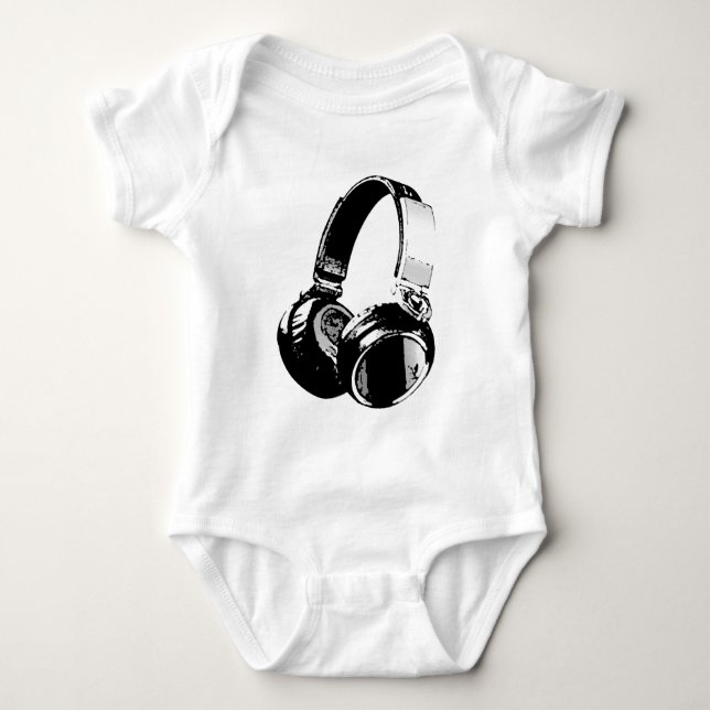 Black & White Pop Art Headphone Baby Bodysuit (Front)