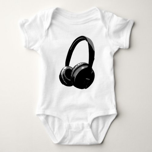 Black  White Pop Art Headphone Baby Bodysuit