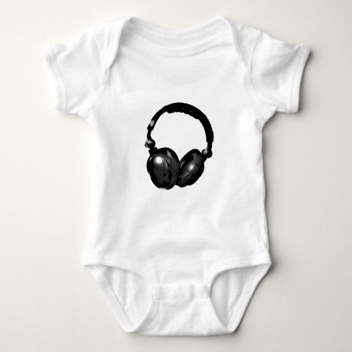 Black  White Pop Art Headphone Baby Bodysuit