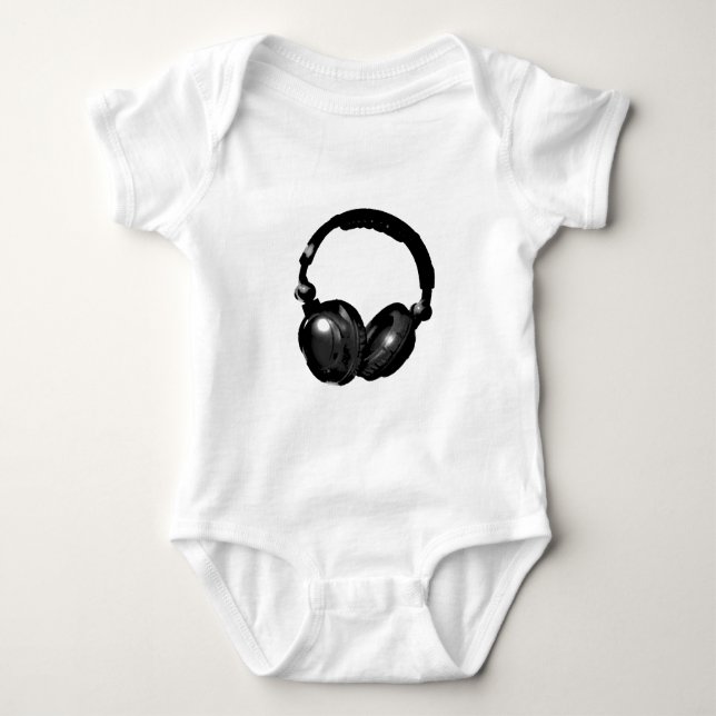 Black & White Pop Art Headphone Baby Bodysuit (Front)