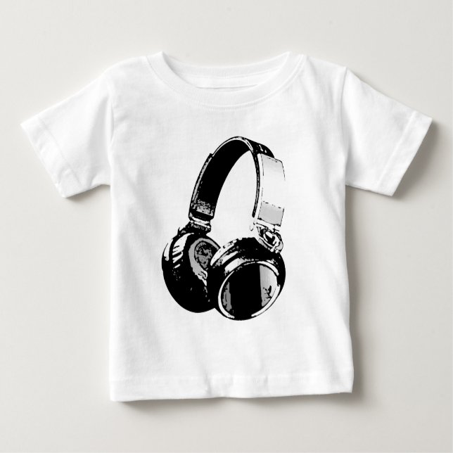 Black & White Pop Art Headphone Baby T-Shirt (Front)