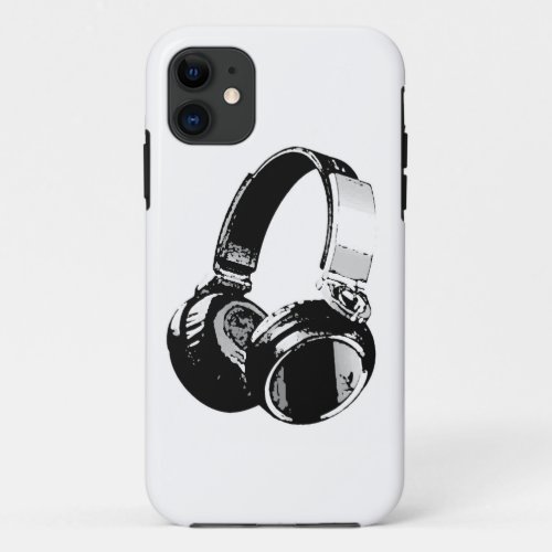 Black  White Pop Art Headphone iPhone 11 Case