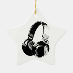 Black &amp; White Pop Art Headphone Ceramic Ornament