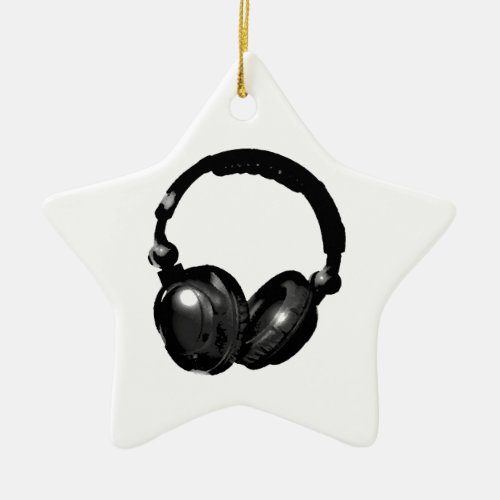 Black  White Pop Art Headphone Ceramic Ornament
