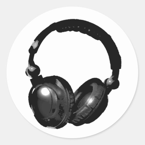 Black  White Pop Art Headphone Classic Round Sticker