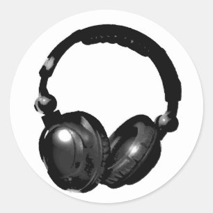 Black & White Pop Art Headphone Classic Round Sticker
