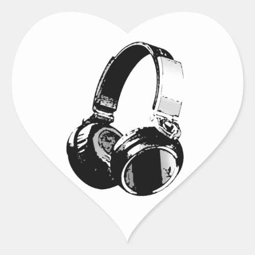 Black  White Pop Art Headphone Heart Sticker