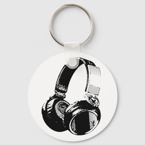 Black  White Pop Art Headphone Keychain