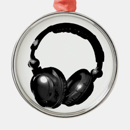 Black  White Pop Art Headphone Metal Ornament