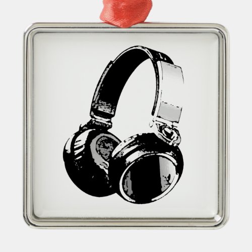 Black  White Pop Art Headphone Metal Ornament