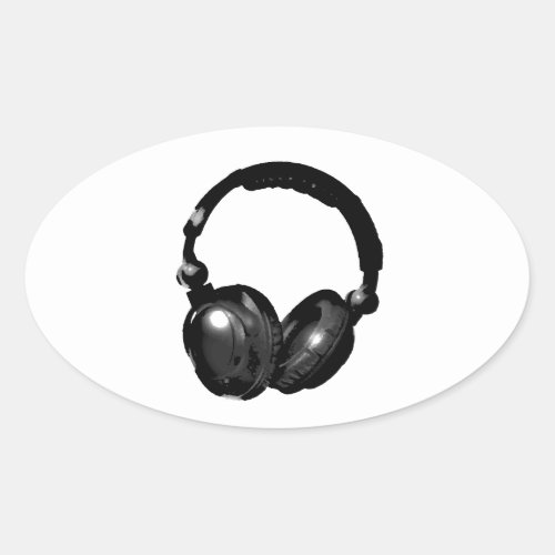 Black  White Pop Art Headphone Oval Sticker