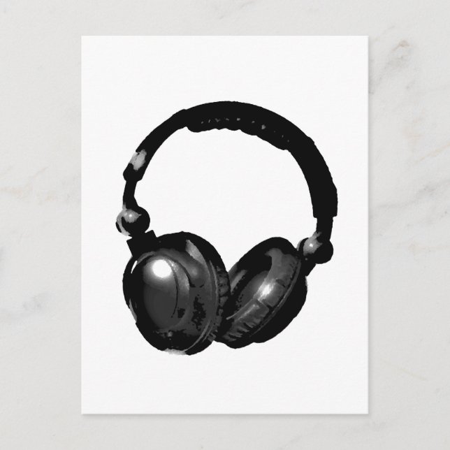 Black & White Pop Art Headphone Postcard (Front)