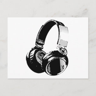 Black & White Pop Art Headphone Postcard