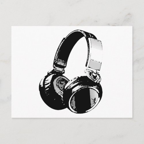 Black  White Pop Art Headphone Postcard