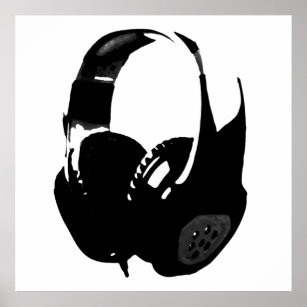 Black White Pop Art Headphone Poster