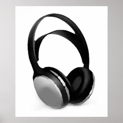 Black White Pop Art Headphone Poster