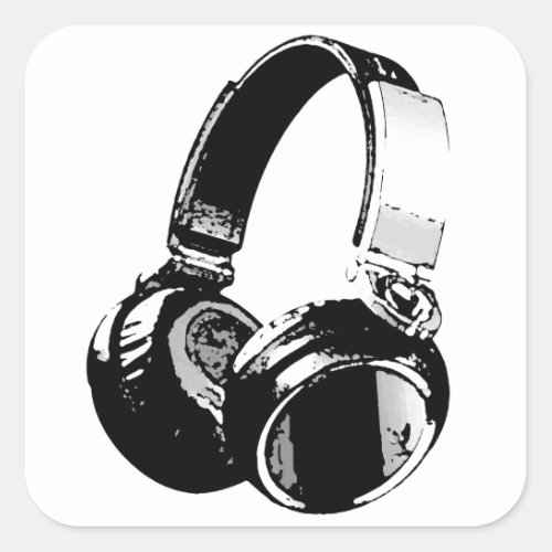 Black  White Pop Art Headphone Square Sticker