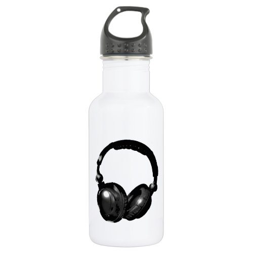 Black  White Pop Art Headphone Stainless Steel Water Bottle