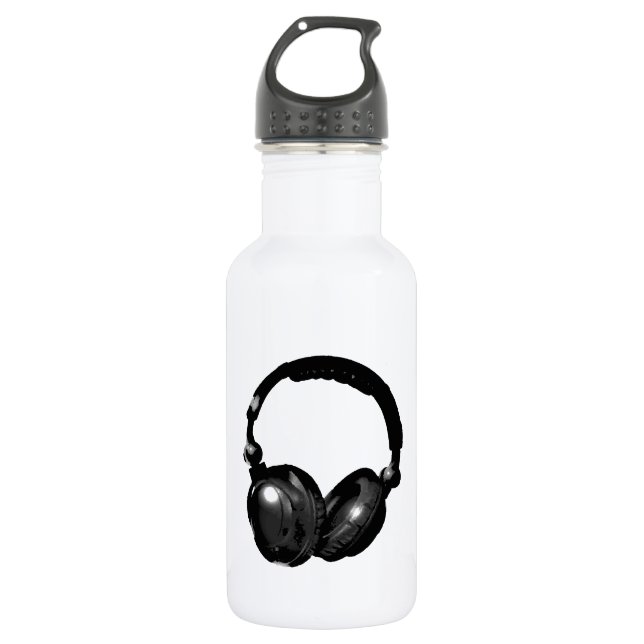 Black & White Pop Art Headphone Stainless Steel Water Bottle (Front)