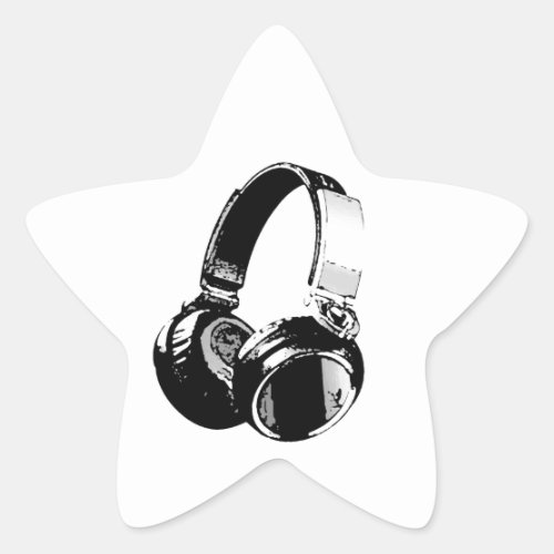 Black  White Pop Art Headphone Star Sticker