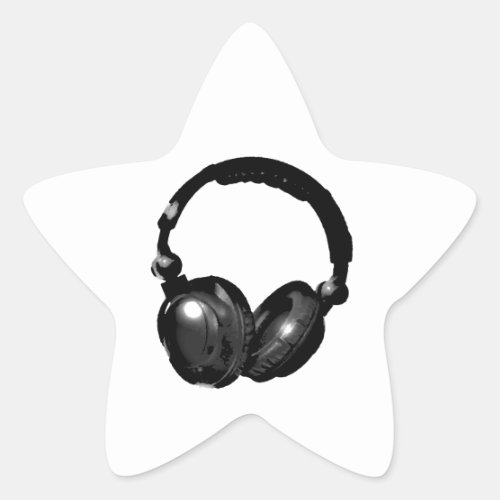 Black  White Pop Art Headphone Star Sticker