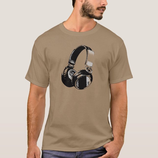 Black & White Pop Art Headphone T-Shirt (Front)