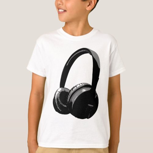 Black  White Pop Art Headphone T_Shirt