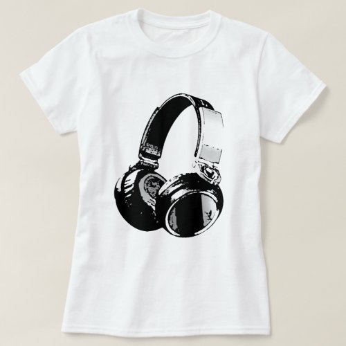 Black  White Pop Art Headphone T_Shirt