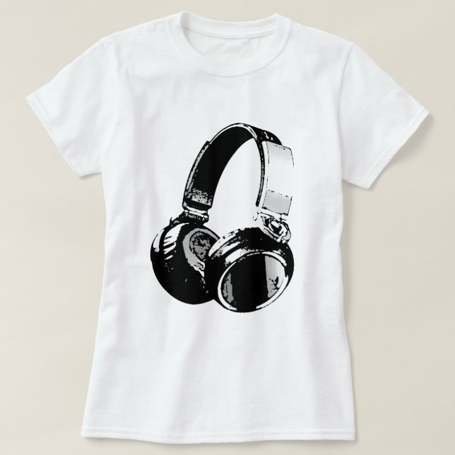 Black & White Pop Art Headphone T-Shirt (Design Front)