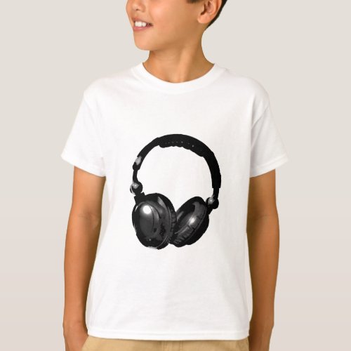 Black  White Pop Art Headphone T_Shirt