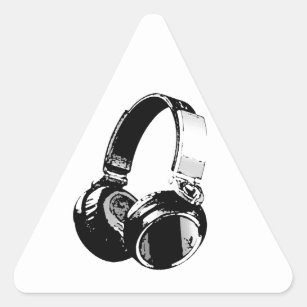 Black & White Pop Art Headphone Triangle Sticker