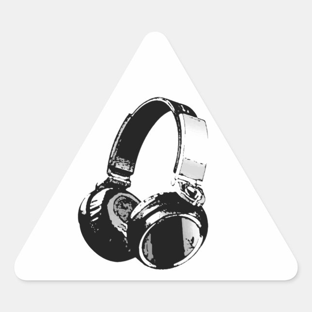 Black & White Pop Art Headphone Triangle Sticker (Front)