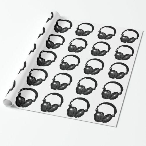 Black  White Pop Art Headphone Wrapping Paper
