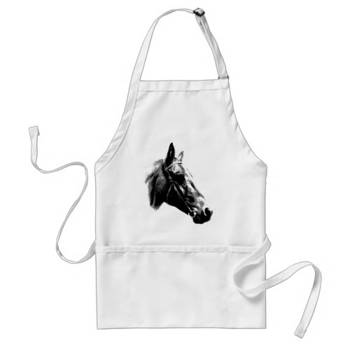 Black  White Pop Art Horse Adult Apron