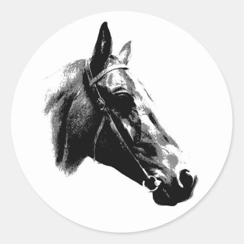 Black  White Pop Art Horse Classic Round Sticker