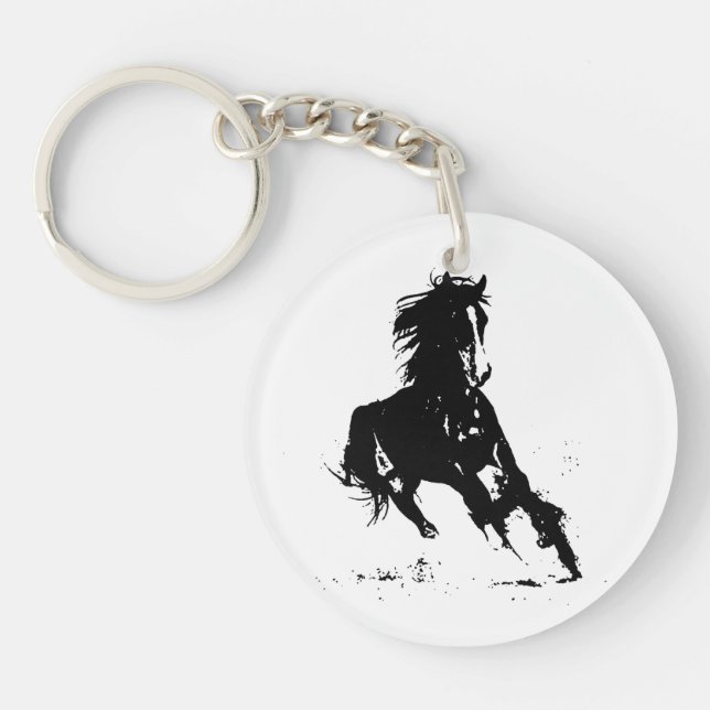Black & White Pop Art Horse Keychain (Front)