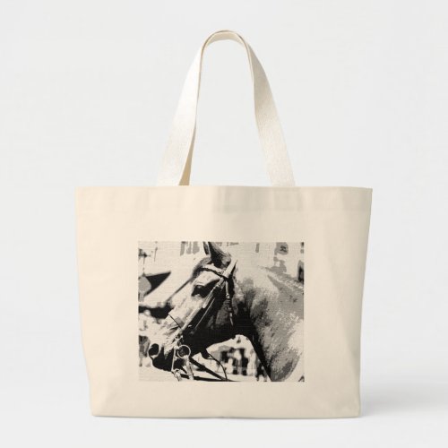 Black  White Pop Art Horse Large Tote Bag