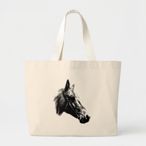 Black  White Pop Art Horse Large Tote Bag