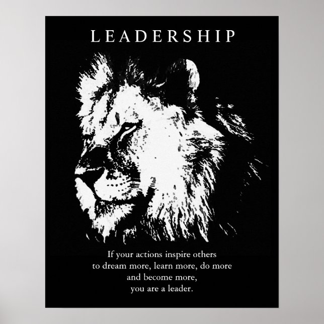 Black White Pop Art Leadership Lion Poster (Front)