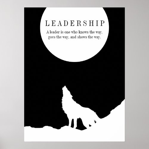 Black White Pop Art Leadership Wolf Howling Poster