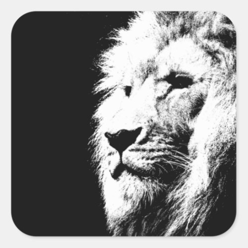 Black White Pop Art Lion Head Trendy Template Square Sticker