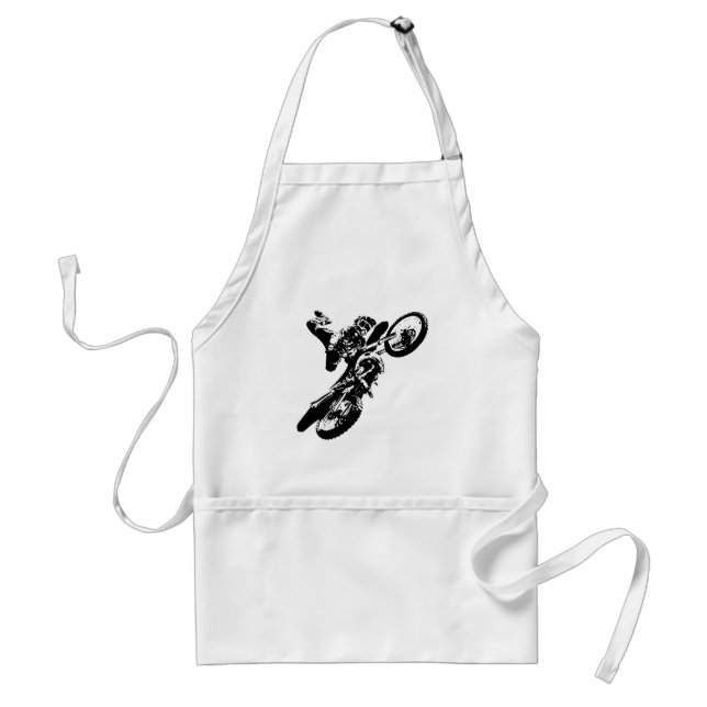 Black White Pop Art Motocross Motorcyle Sport Adult Apron (Front)